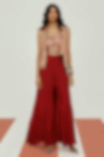 Red Crepe Sequins Embroidered Jacket Set by Basanti - Kapde aur Koffee at Pernia's Pop Up Shop