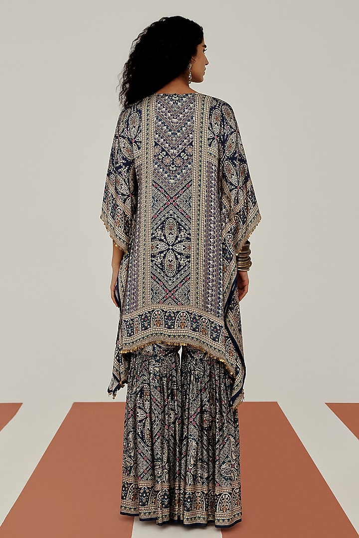 Blue Crepe Mirror Embroidered Kaftan Set by Basanti - Kapde aur Koffee at Pernia's Pop Up Shop
