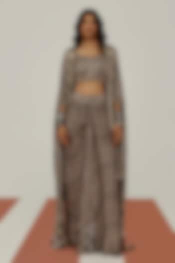 Black Crepe Mirror Embroidered Cape Set by Basanti - Kapde aur Koffee at Pernia's Pop Up Shop