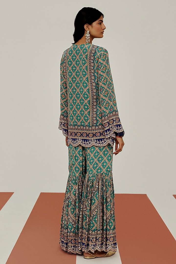 Blue Crepe Mirror Embroidered Party Wear Sharara Set by Basanti - Kapde aur Koffee at Pernia's Pop Up Shop