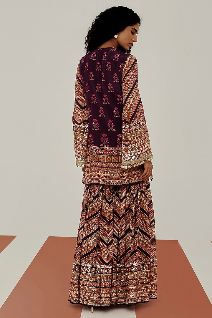 Purple Crepe Mirror Embroidered Party Wear Sharara Set by Basanti - Kapde aur Koffee at Pernia's Pop Up Shop