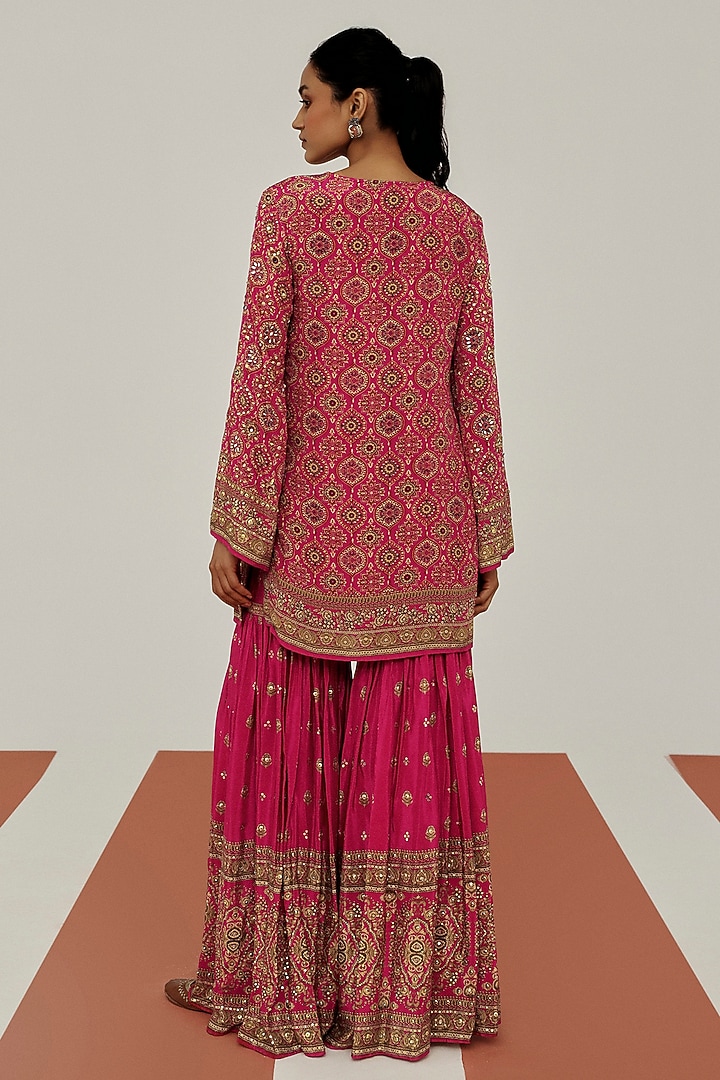 Pink Crepe Mirror Embroidered Party Wear Sharara Set by Basanti - Kapde aur Koffee at Pernia's Pop Up Shop