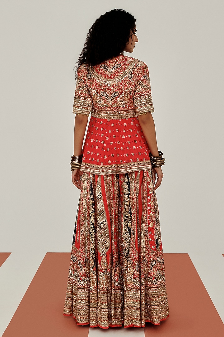 Red Crepe Coin Lace Embroidered Party Wear Sharara Set by Basanti - Kapde aur Koffee at Pernia's Pop Up Shop
