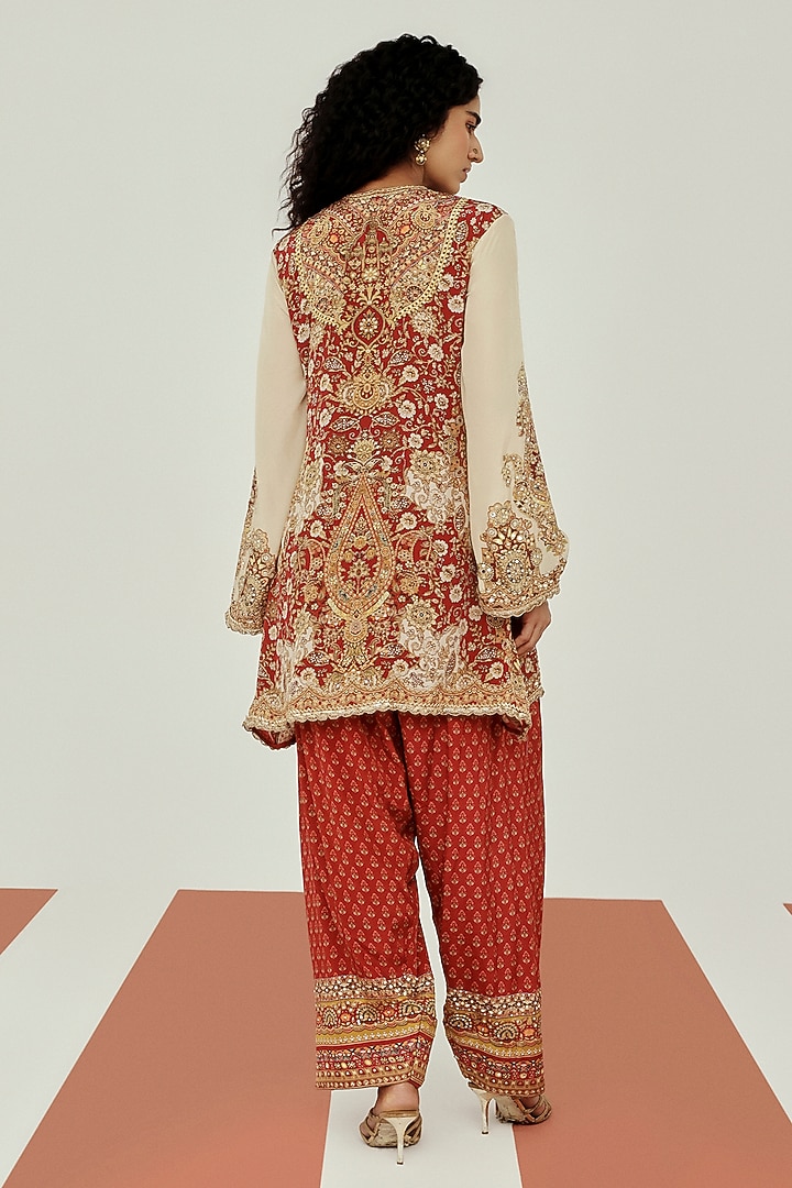 Ivory & Rust Crepe Coin Lace Embroidered Farshi Set by Basanti - Kapde aur Koffee at Pernia's Pop Up Shop