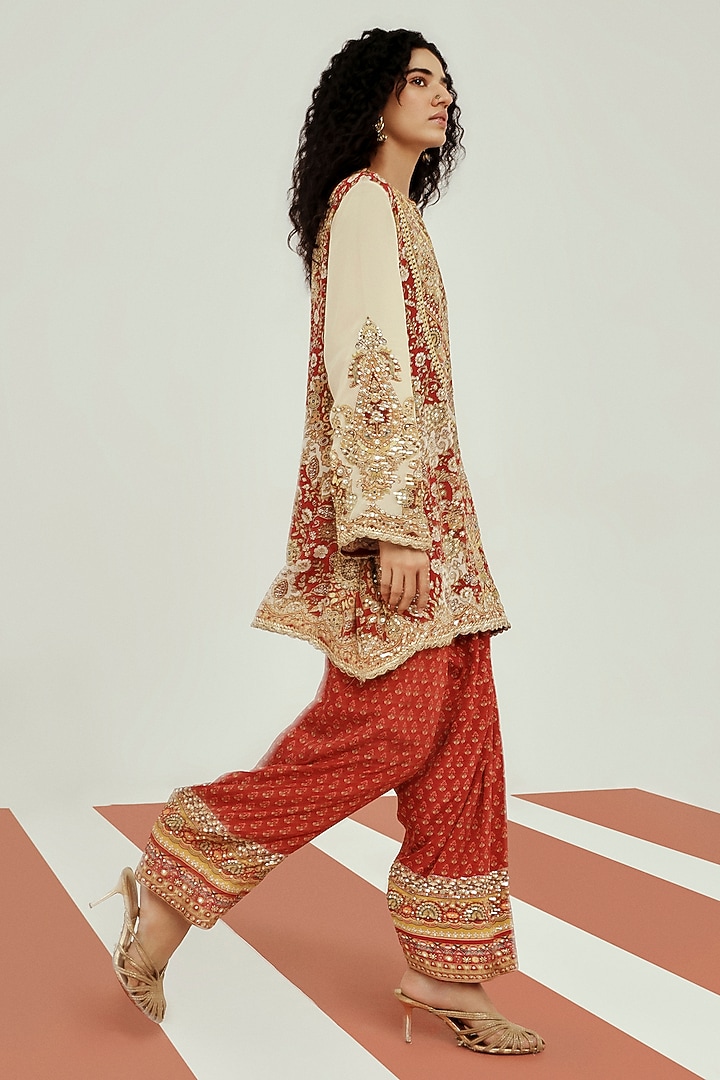 Ivory & Rust Crepe Coin Lace Embroidered Farshi Set by Basanti - Kapde aur Koffee at Pernia's Pop Up Shop