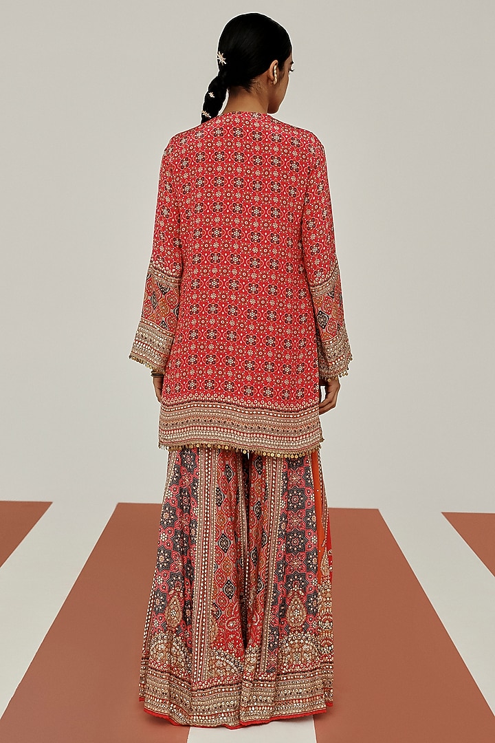 Red Crepe Coin Lace Embroidered Party Wear Sharara Set by Basanti - Kapde aur Koffee at Pernia's Pop Up Shop