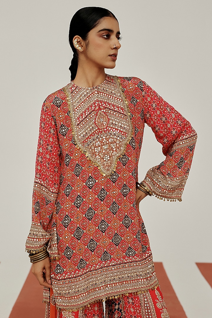 Red Crepe Coin Lace Embroidered Party Wear Sharara Set by Basanti - Kapde aur Koffee at Pernia's Pop Up Shop