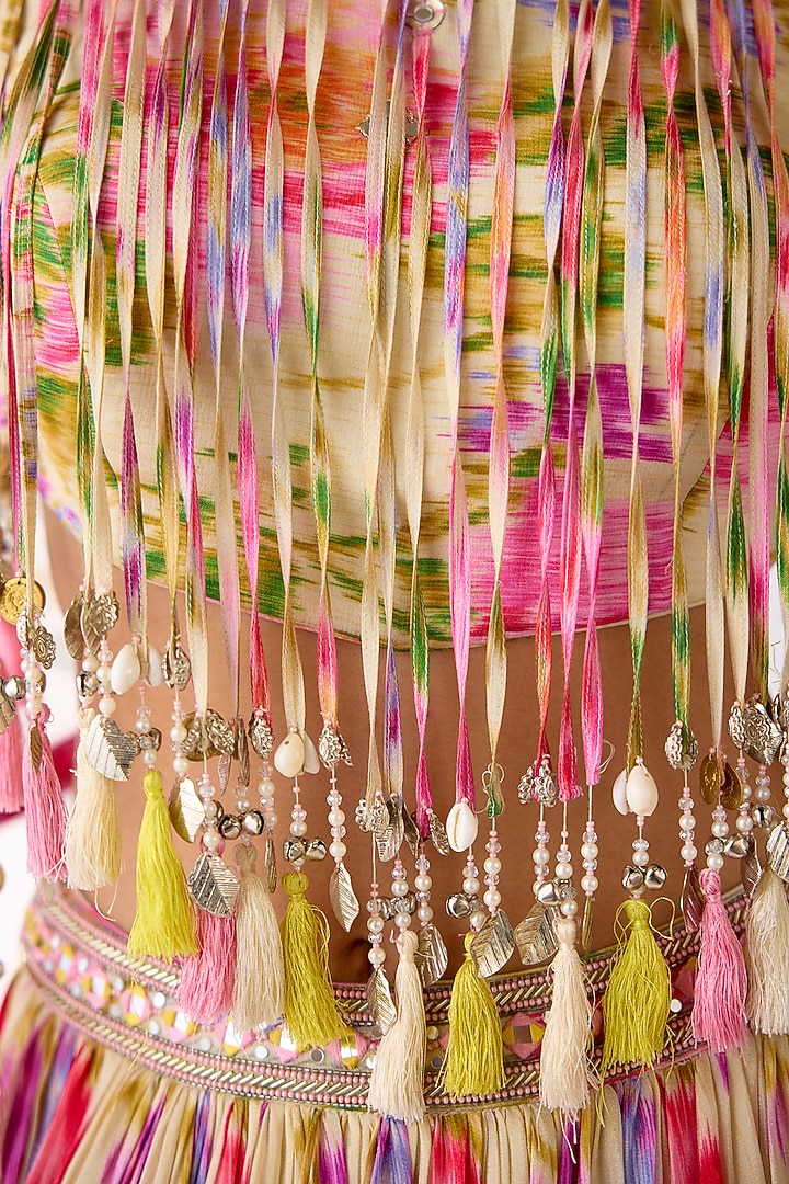 Ivory Chinon Thread & Mirror Embroidered Wedding Lehenga Set by Basanti - Kapde aur Koffee at Pernia's Pop Up Shop