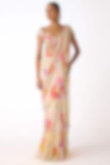 Ivory Georgette Sequin Embroidered Draped Party Wear Saree Set by Basanti - Kapde aur Koffee at Pernia's Pop Up Shop