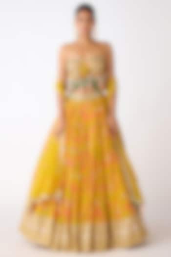 Yellow Organza Mirror & Thread Embroidered Wedding Lehenga Set by Basanti - Kapde aur Koffee at Pernia's Pop Up Shop