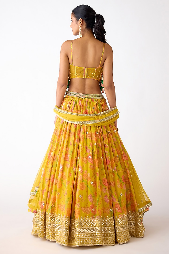 Yellow Organza Mirror & Thread Embroidered Wedding Lehenga Set by Basanti - Kapde aur Koffee at Pernia's Pop Up Shop