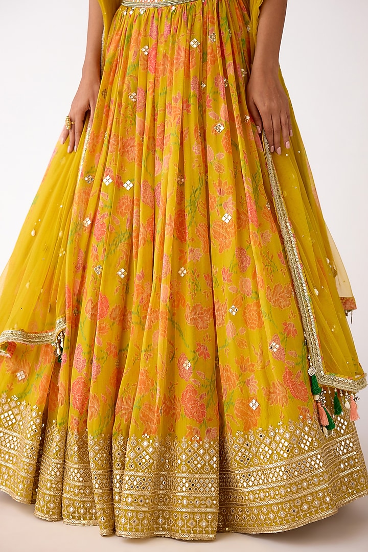 Yellow Organza Mirror & Thread Embroidered Wedding Lehenga Set by Basanti - Kapde aur Koffee at Pernia's Pop Up Shop