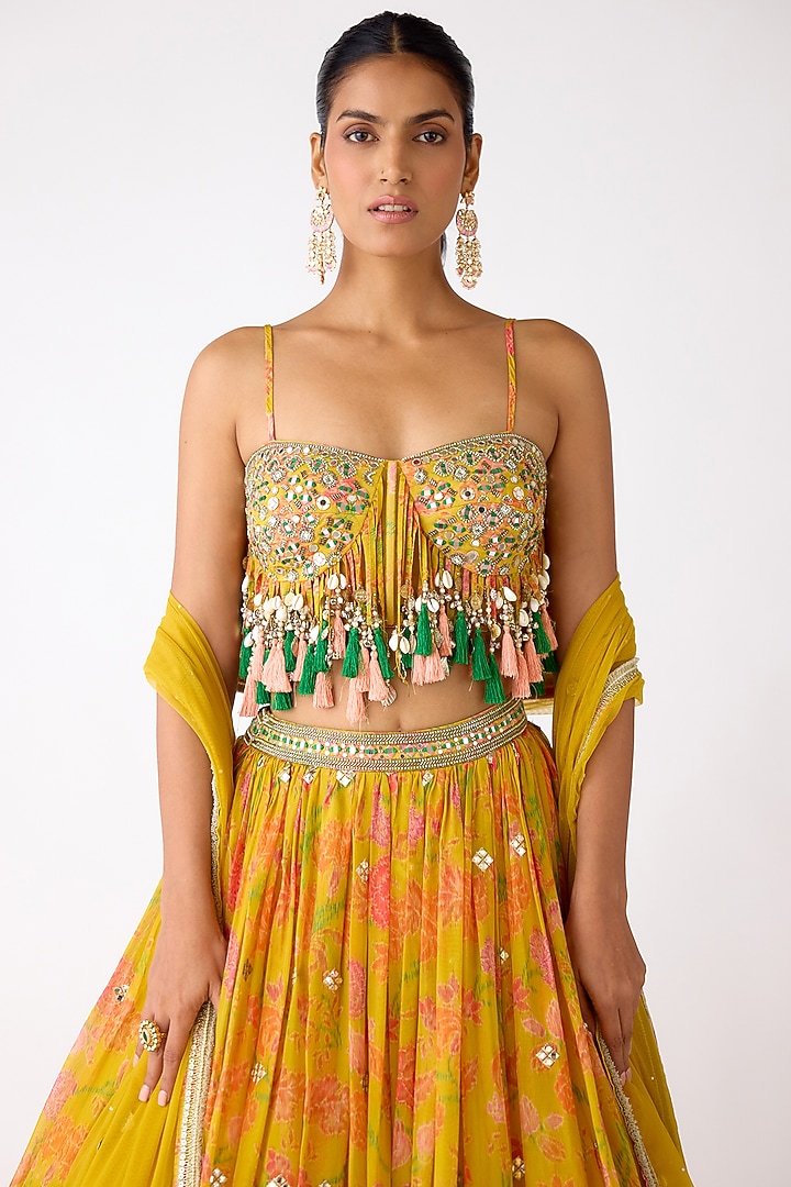 Yellow Organza Mirror & Thread Embroidered Wedding Lehenga Set by Basanti - Kapde aur Koffee at Pernia's Pop Up Shop