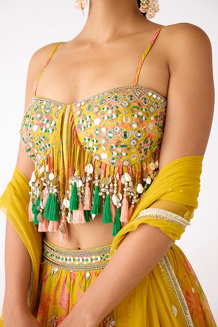 Yellow Organza Mirror & Thread Embroidered Wedding Lehenga Set by Basanti - Kapde aur Koffee at Pernia's Pop Up Shop