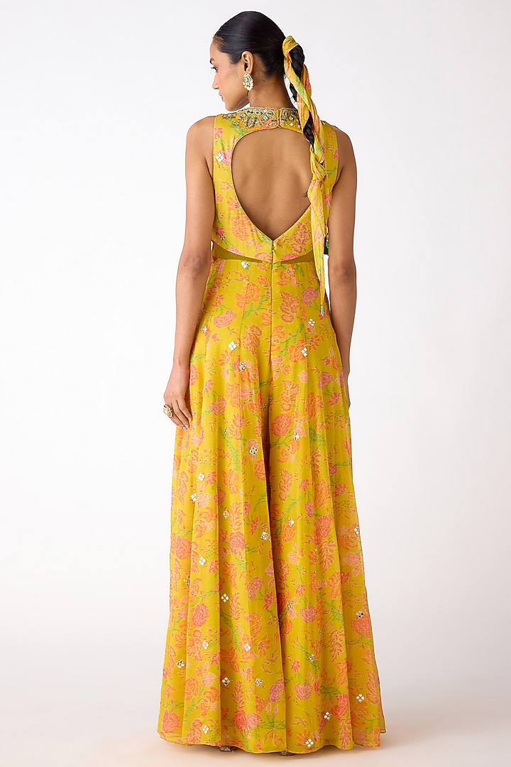 Yellow Organza Mirror & Shell Embroidered Jumpsuit by Basanti - Kapde aur Koffee at Pernia's Pop Up Shop