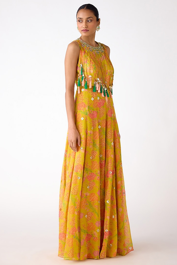 Yellow Organza Mirror & Shell Embroidered Jumpsuit by Basanti - Kapde aur Koffee at Pernia's Pop Up Shop