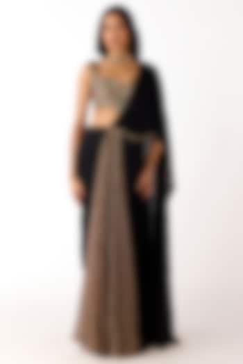 Black Lycra Draped Party Wear Saree Set by Basanti - Kapde aur Koffee at Pernia's Pop Up Shop