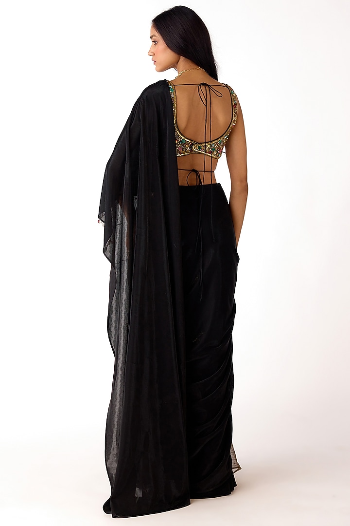 Black Lycra Draped Party Wear Saree Set by Basanti - Kapde aur Koffee at Pernia's Pop Up Shop