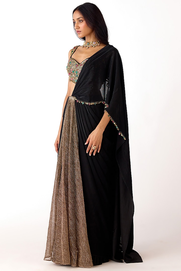 Black Lycra Draped Party Wear Saree Set by Basanti - Kapde aur Koffee at Pernia's Pop Up Shop