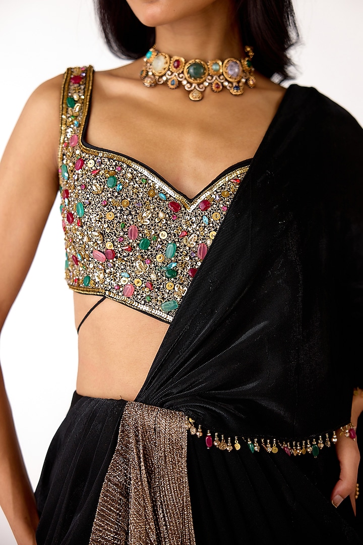Black Lycra Draped Party Wear Saree Set by Basanti - Kapde aur Koffee at Pernia's Pop Up Shop