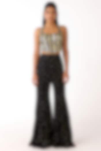 Black Mukaish Georgette Mirror Embroidered Party Wear Sharara Set by Basanti - Kapde aur Koffee at Pernia's Pop Up Shop