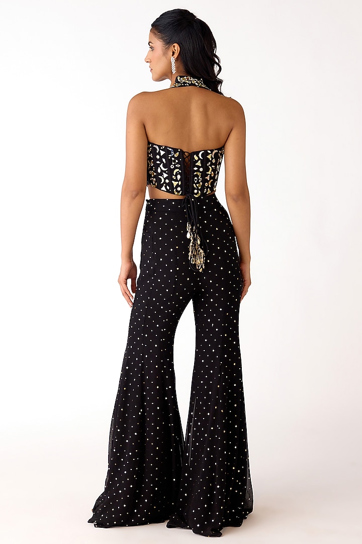 Black Mukaish Georgette Mirror Embroidered Party Wear Sharara Set by Basanti - Kapde aur Koffee at Pernia's Pop Up Shop