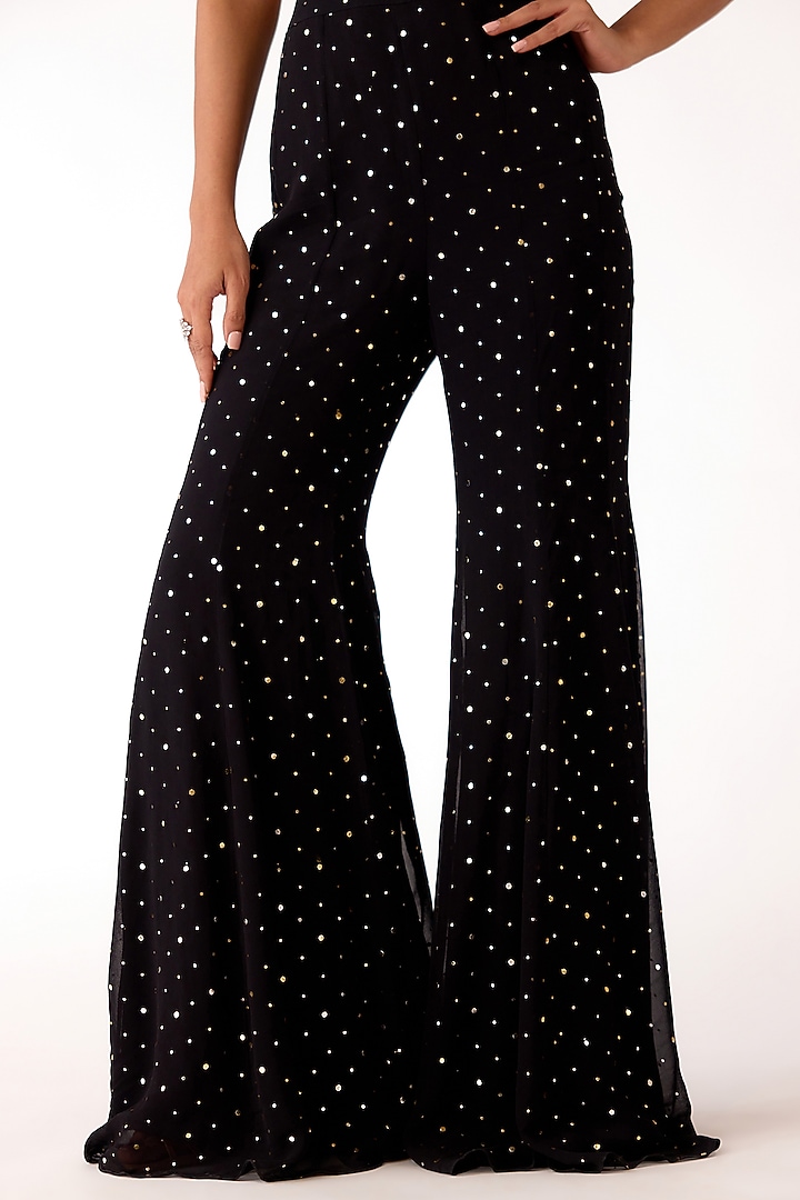 Black Mukaish Georgette Mirror Embroidered Party Wear Sharara Set by Basanti - Kapde aur Koffee at Pernia's Pop Up Shop