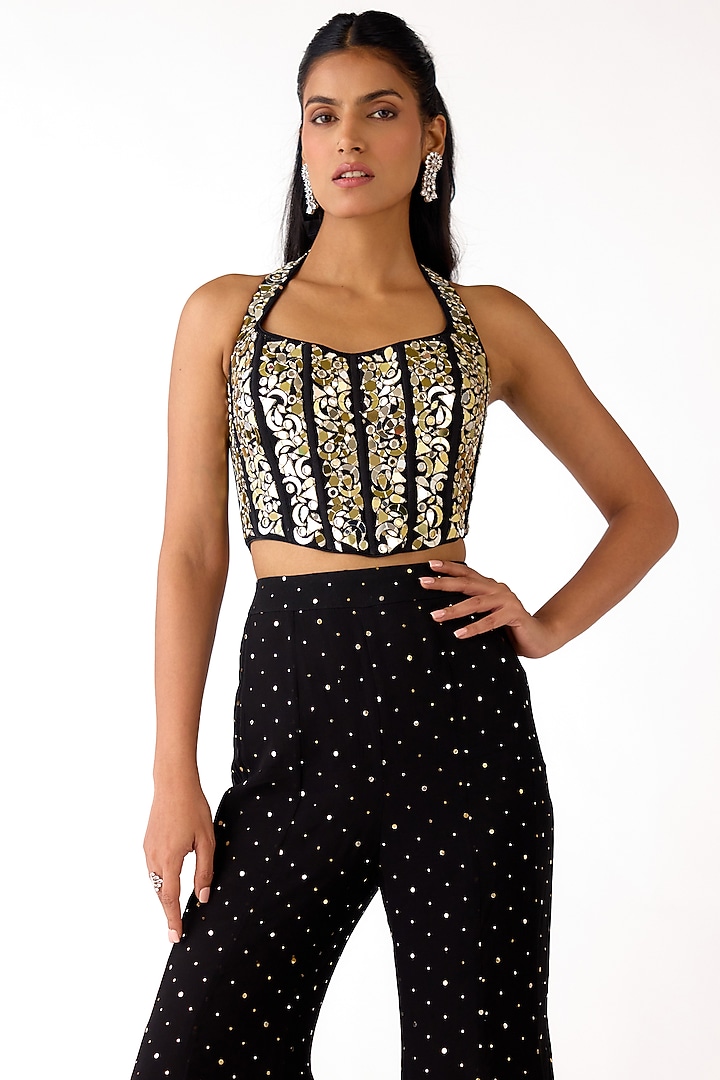 Black Mukaish Georgette Mirror Embroidered Party Wear Sharara Set by Basanti - Kapde aur Koffee at Pernia's Pop Up Shop