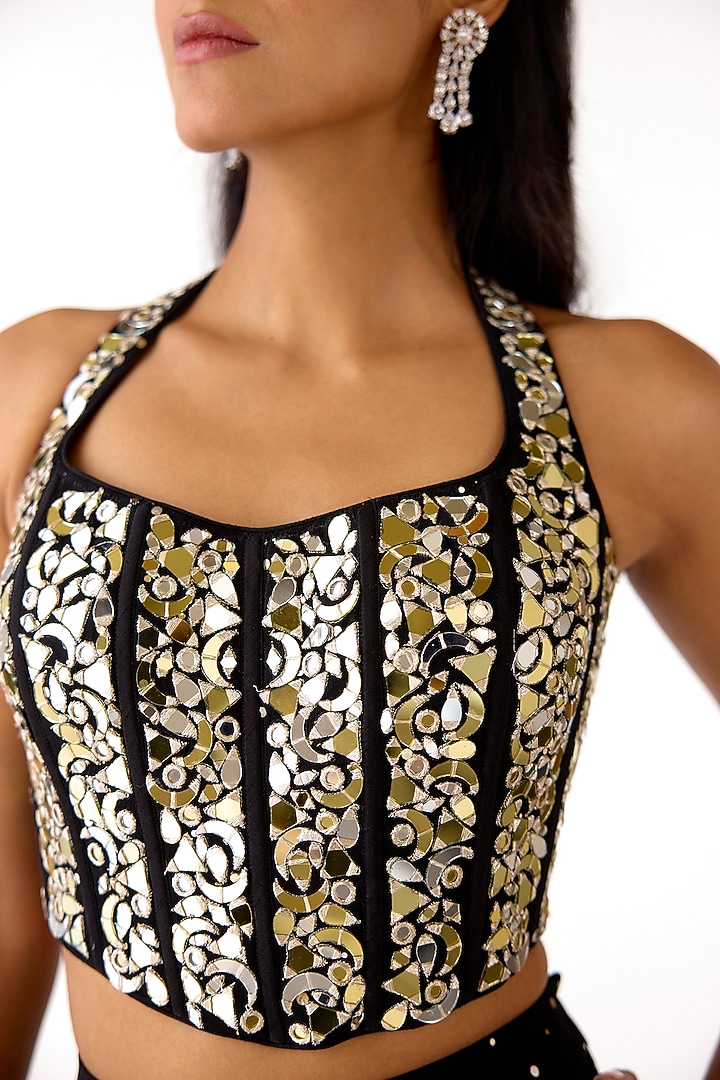 Black Mukaish Georgette Mirror Embroidered Party Wear Sharara Set by Basanti - Kapde aur Koffee at Pernia's Pop Up Shop