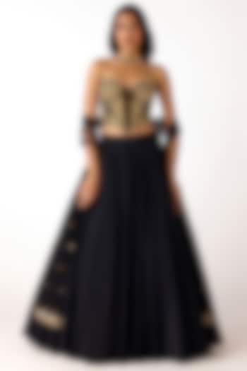 Black Viscose Lycra Wedding Lehenga Set by Basanti - Kapde aur Koffee at Pernia's Pop Up Shop