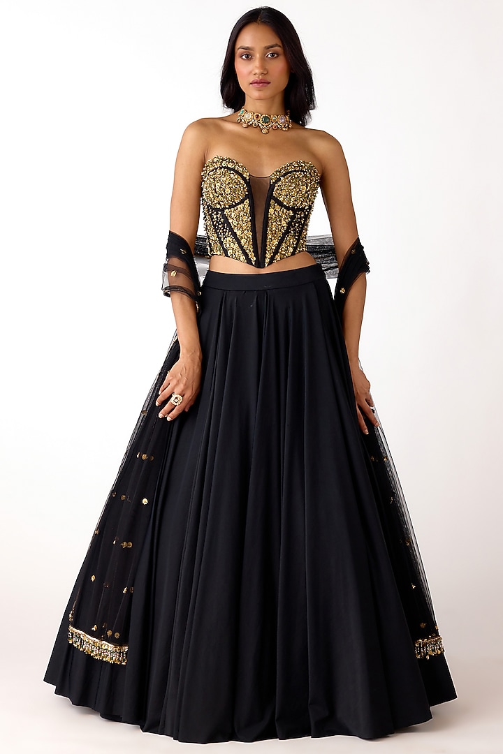 Black Viscose Lycra Wedding Lehenga Set by Basanti - Kapde aur Koffee at Pernia's Pop Up Shop