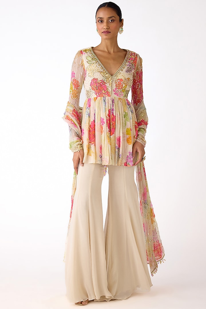 Ivory Georgette Party Wear Sharara Set by Basanti - Kapde aur Koffee at Pernia's Pop Up Shop