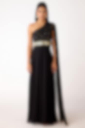 Black Mukaish Georgette Mirror Embroidered Jumpsuit by Basanti - Kapde aur Koffee at Pernia's Pop Up Shop