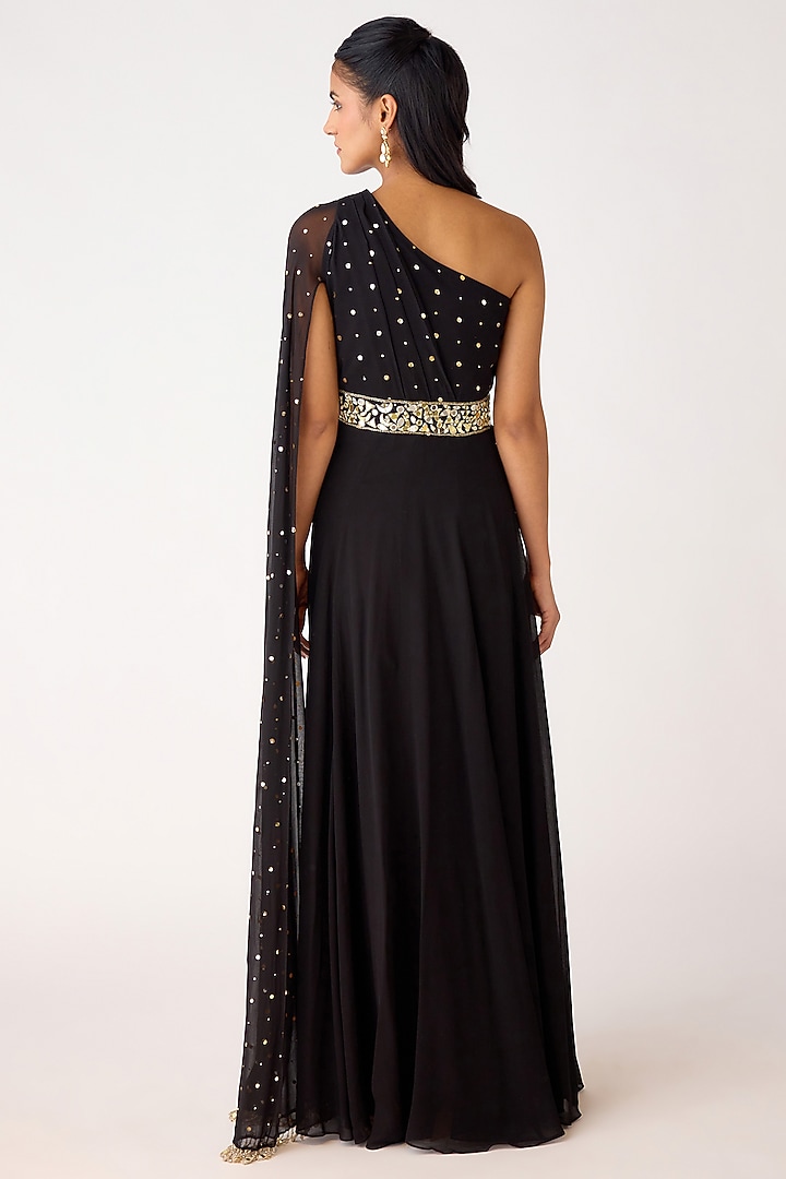 Black Mukaish Georgette Mirror Embroidered Jumpsuit by Basanti - Kapde aur Koffee at Pernia's Pop Up Shop
