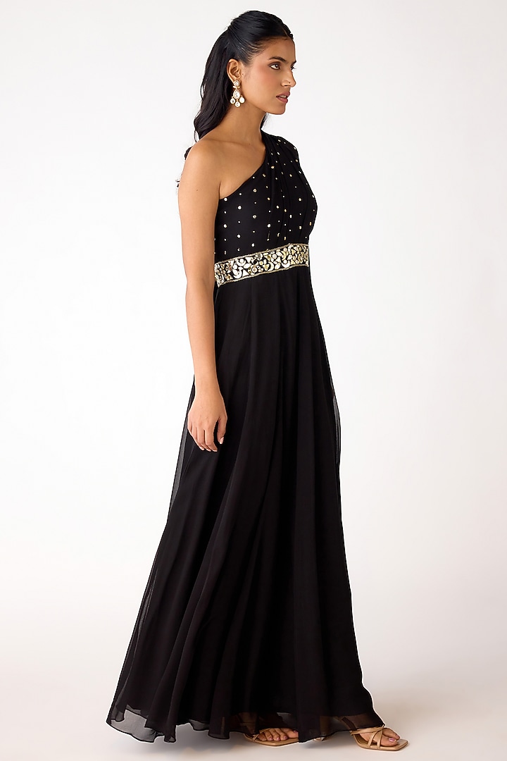 Black Mukaish Georgette Mirror Embroidered Jumpsuit by Basanti - Kapde aur Koffee at Pernia's Pop Up Shop