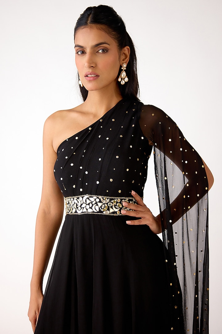 Black Mukaish Georgette Mirror Embroidered Jumpsuit by Basanti - Kapde aur Koffee at Pernia's Pop Up Shop