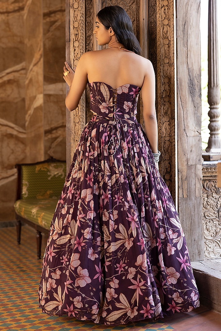 Wine Floral Printed Lehenga Set by Basanti - Kapde aur Koffee at Pernia's Pop Up Shop