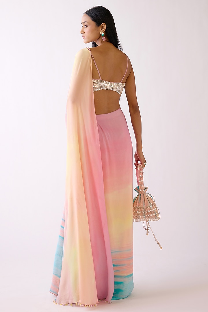 Pink Crepe Party Wear Saree Set by Basanti - Kapde aur Koffee at Pernia's Pop Up Shop