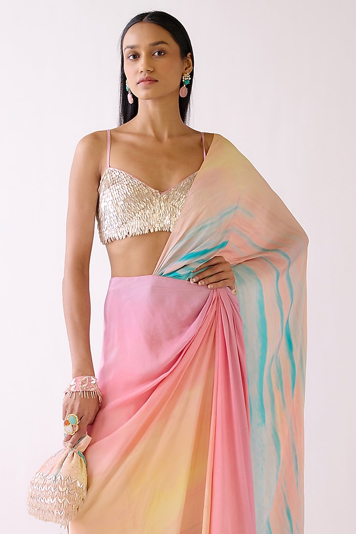 Pink Crepe Party Wear Saree Set by Basanti - Kapde aur Koffee at Pernia's Pop Up Shop