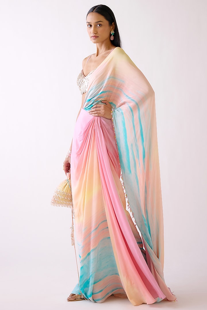 Pink Crepe Party Wear Saree Set by Basanti - Kapde aur Koffee at Pernia's Pop Up Shop