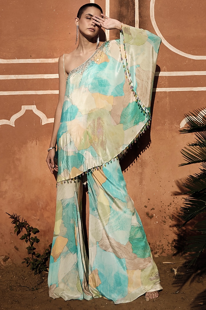 Aqua Crepe Sharara Set by Basanti - Kapde aur Koffee at Pernia's Pop Up Shop