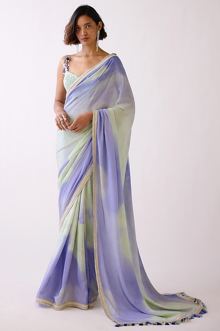 Lilac Crepe Saree Set by Basanti - Kapde aur Koffee at Pernia's Pop Up Shop