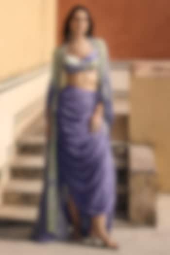 Lilac Crepe Mirror & Bead Embellished Cape Set by Basanti - Kapde aur Koffee at Pernia's Pop Up Shop