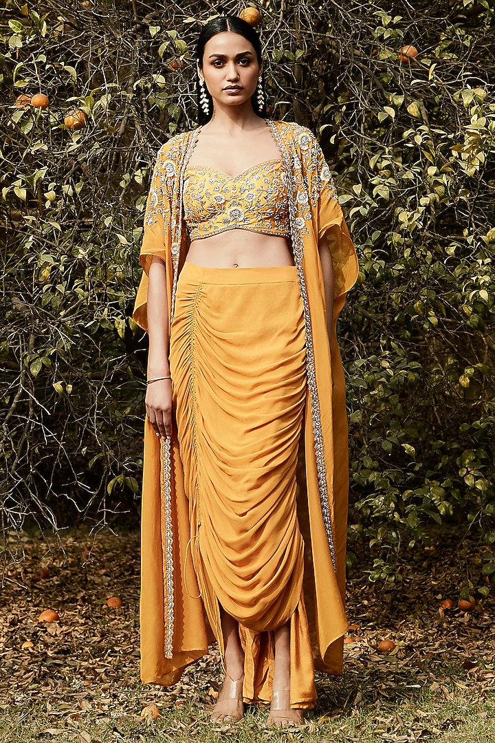 Orange Organza Hand Work Cape Set by Basanti - Kapde aur Koffee at Pernia's Pop Up Shop