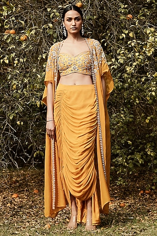 Orange Organza Hand Work Cape Set by Basanti - Kapde aur Koffee