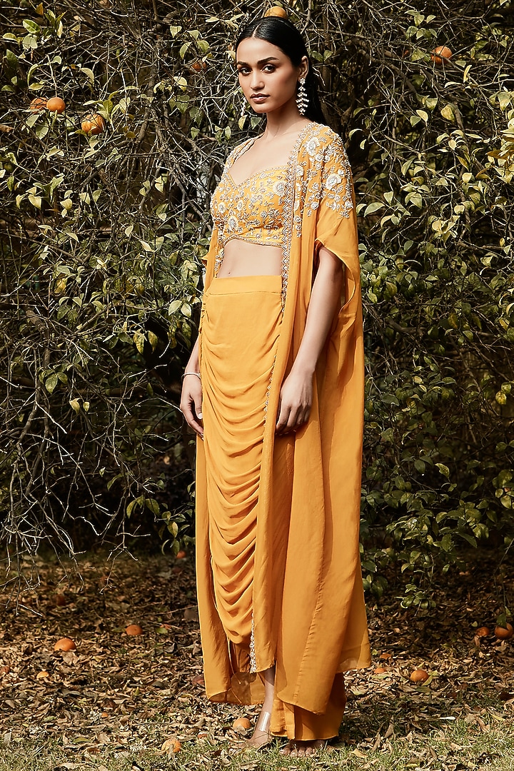 Orange Organza Hand Work Cape Set by Basanti - Kapde aur Koffee at Pernia's Pop Up Shop