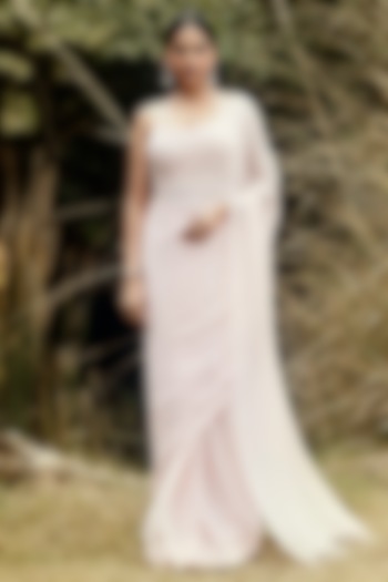Pink Viscose Organza Handwork Pre-Draped Party Wear Saree Set by Basanti - Kapde aur Koffee at Pernia's Pop Up Shop