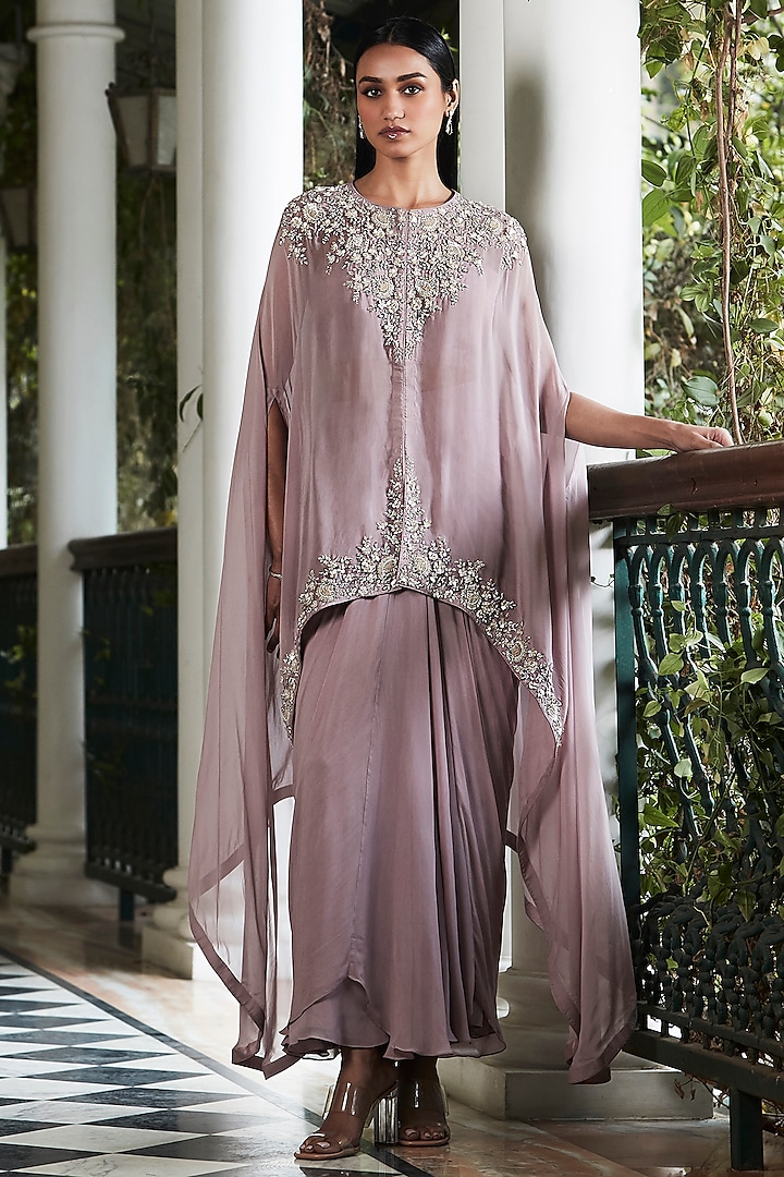 Lilac Organza Sequins Hand Embroidered Cape Set by Basanti - Kapde aur Koffee at Pernia's Pop Up Shop