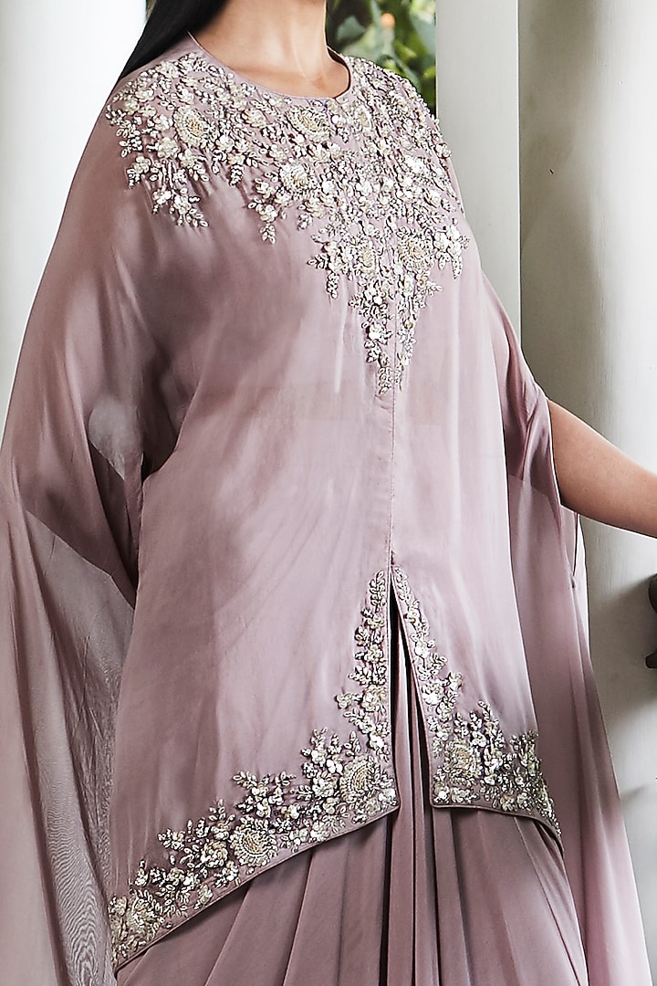 Lilac Organza Sequins Hand Embroidered Cape Set by Basanti - Kapde aur Koffee at Pernia's Pop Up Shop