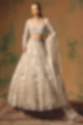 Ivory Butterfly Net Sequin Embroidered Wedding Lehenga Set by Basanti - Kapde aur Koffee at Pernia's Pop Up Shop